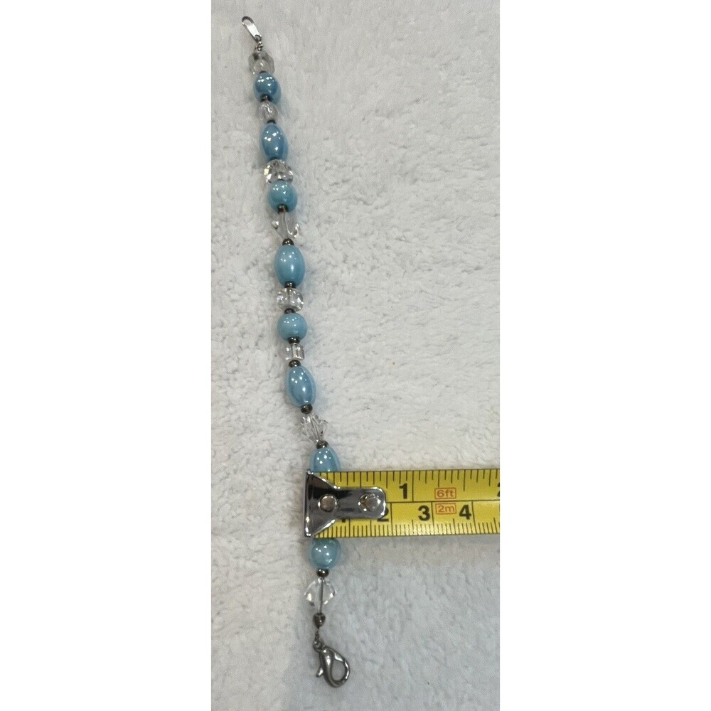 Vintage Glass Bead Bracelet 7.5” Long Blue Silver Tone Coastal Beachy - Picture 6 of 6